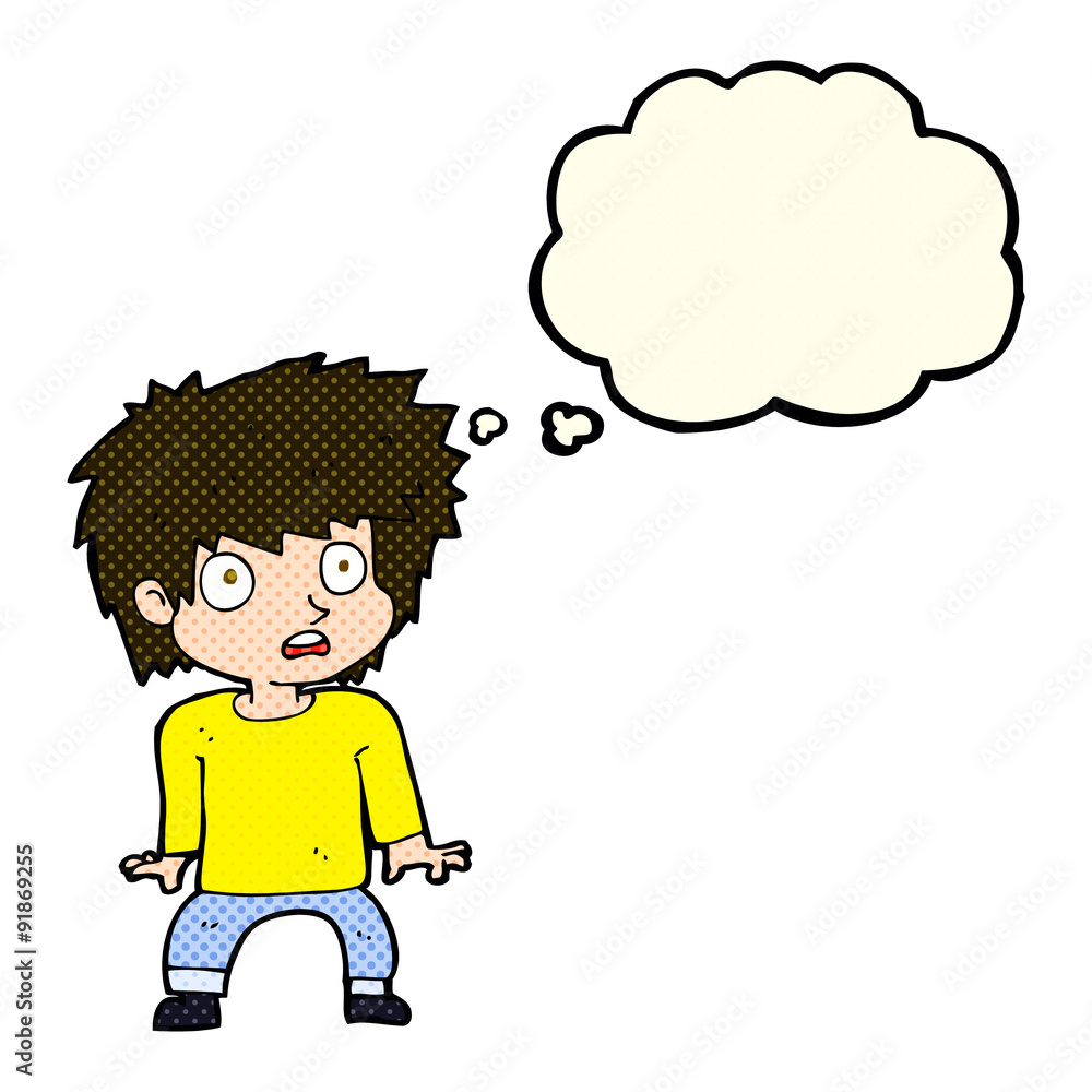 cartoon frightened boy with thought bubble cartoon frightened boy with thought bubble