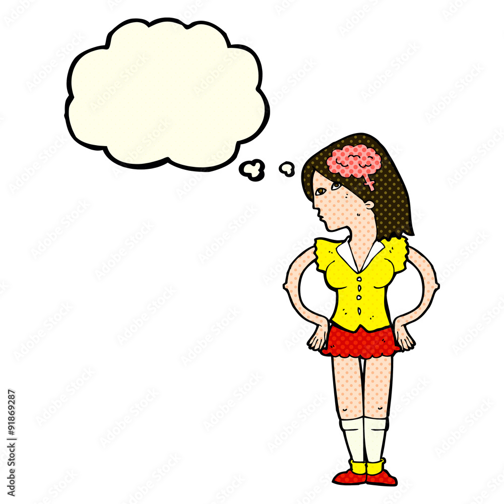 cartoon intelligent woman with thought bubble cartoon intelligent woman with thought bubble