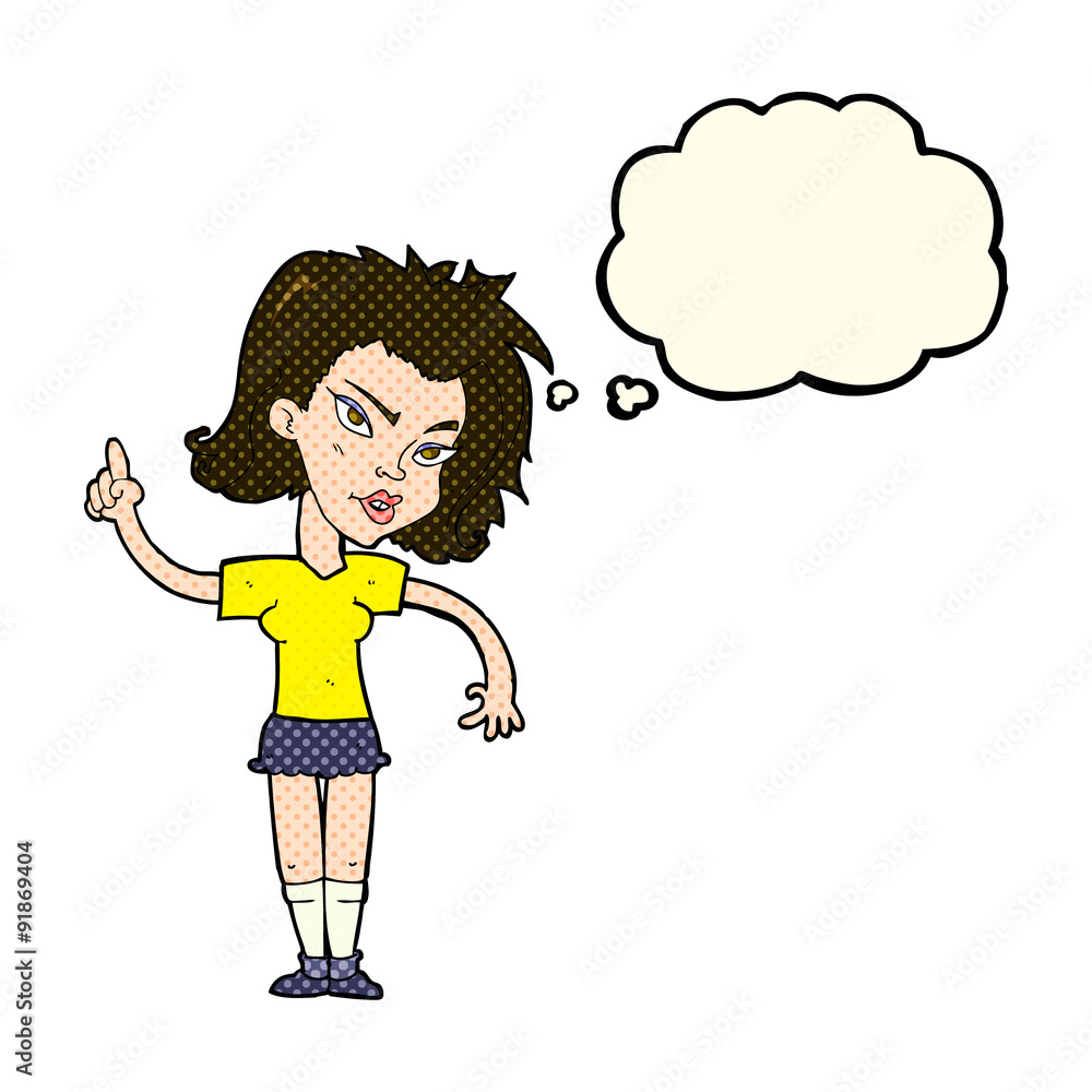 cartoon woman with idea with thought bubble cartoon woman with idea with thought bubble