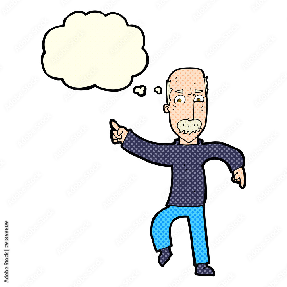 cartoon angry old man with thought bubble