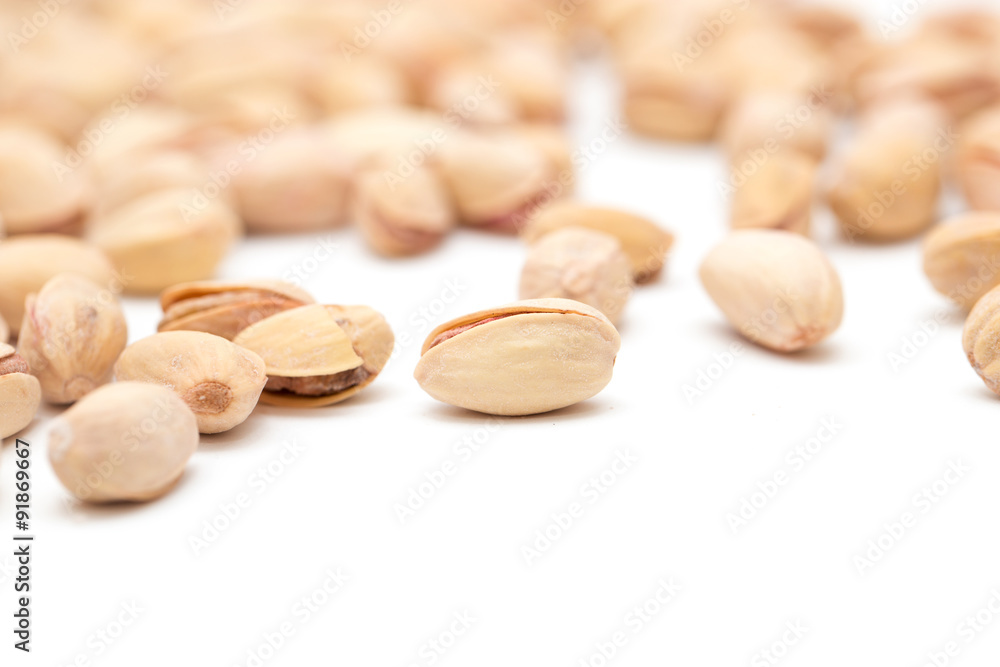 pistachios on a white background. close