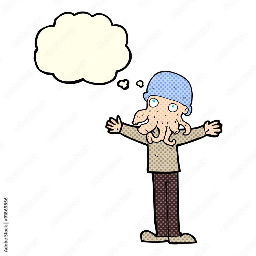 cartoon alien squid face man with thought bubble cartoon alien squid face man with thought bubble