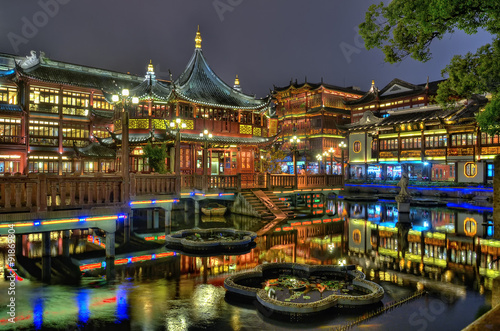 Shanghai Old Tea House in Yu Garden at night photo