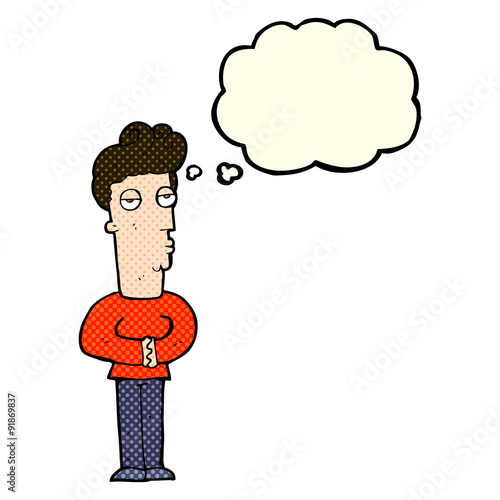 cartoon arrogant man with thought bubble