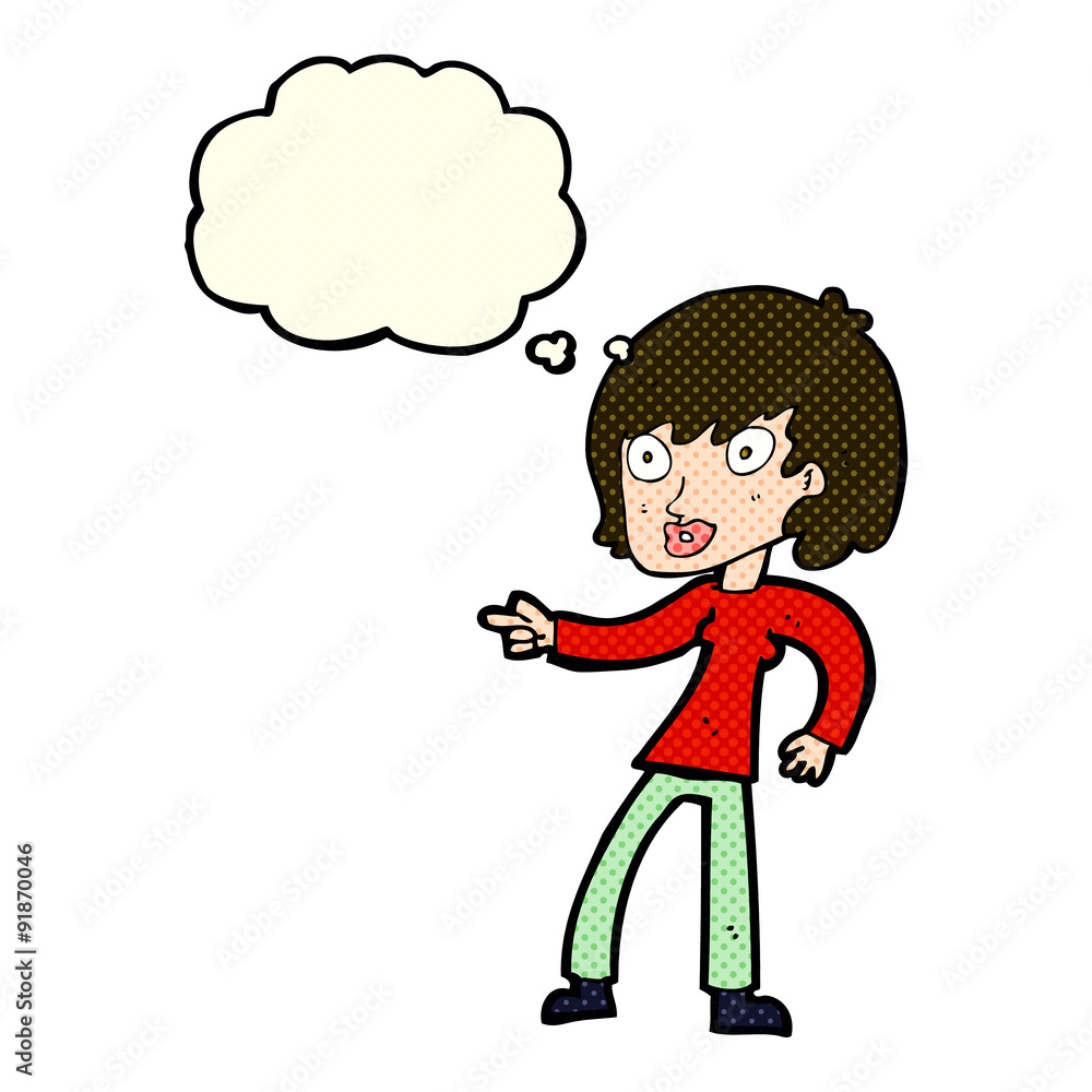 cartoon woman pointing with thought bubble cartoon woman pointing with thought bubble