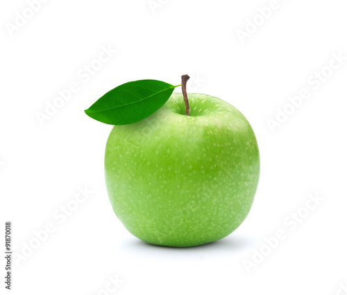 green apple with leaf. isolated on white.