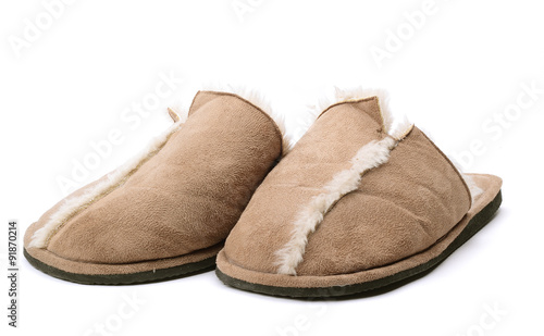 Pair of male house slippers isolated on white background