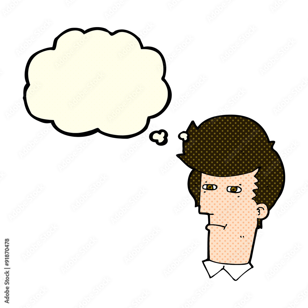 cartoon man narrowing eyes with thought bubble cartoon man narrowing eyes with thought bubble