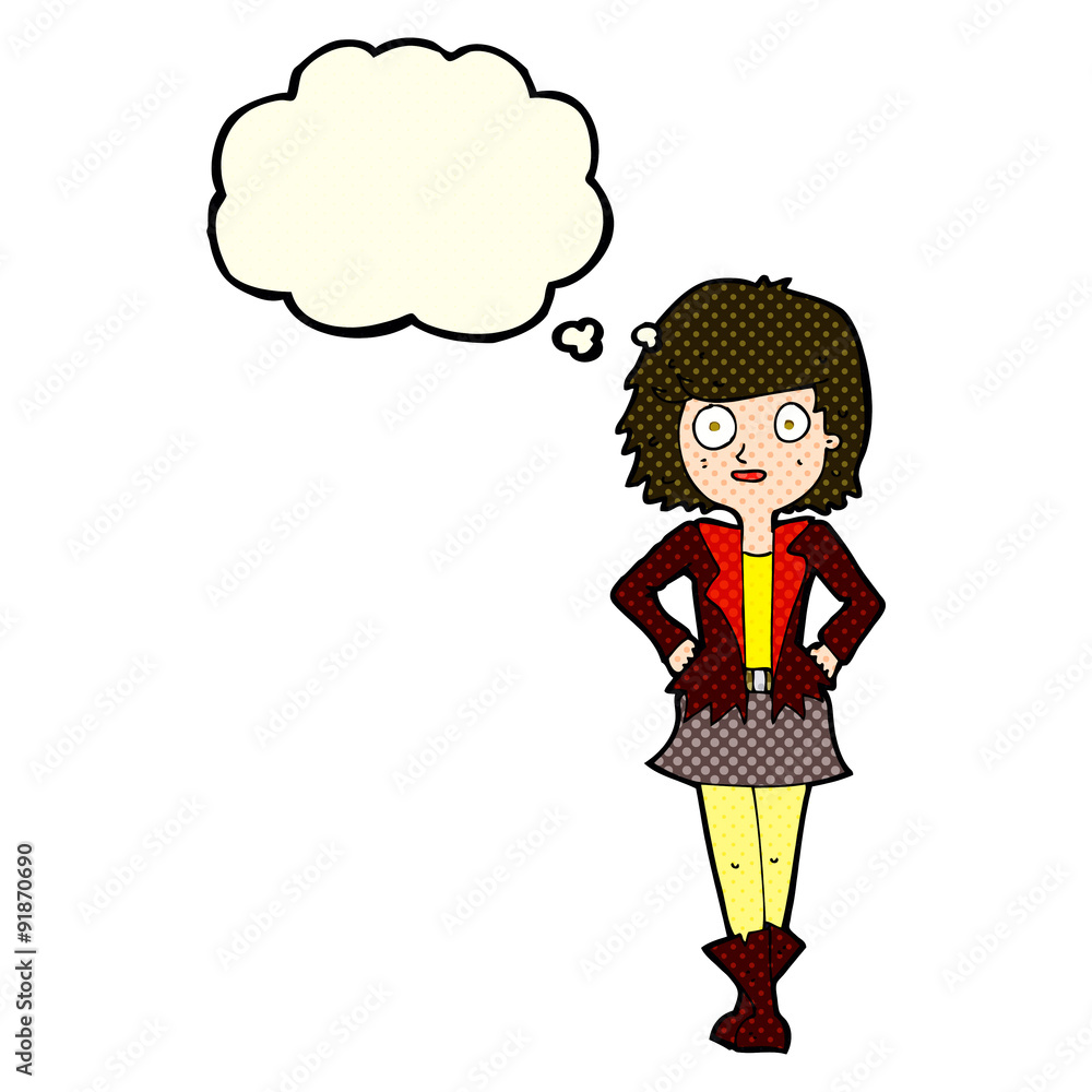 cartoon girl in jacket with thought bubble cartoon girl in jacket with thought bubble