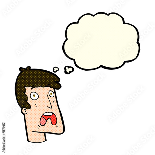 cartoon shocked man with thought bubble