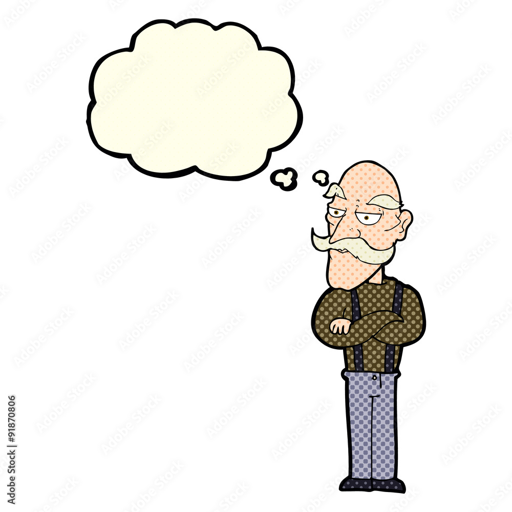 cartoon bored old man with thought bubble cartoon bored old man with thought bubble