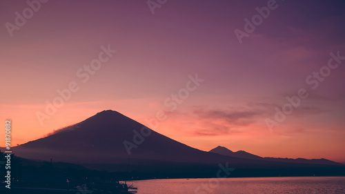 Sunset with view on volcano Agung in Bali, Indonesia