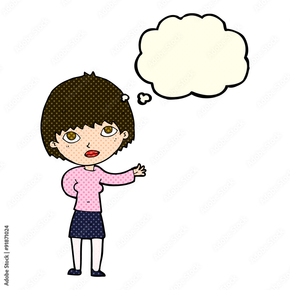 cartoon woman explaining with thought bubble cartoon woman explaining with thought bubble