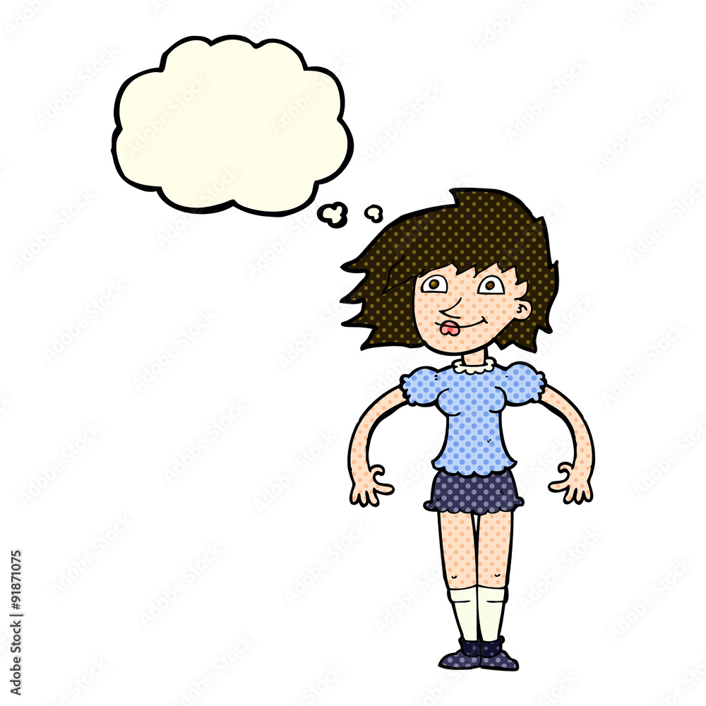 cartoon happy woman with thought bubble cartoon happy woman with thought bubble