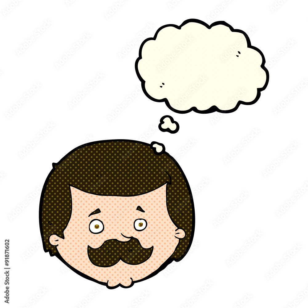 cartoon man with mustache with thought bubble