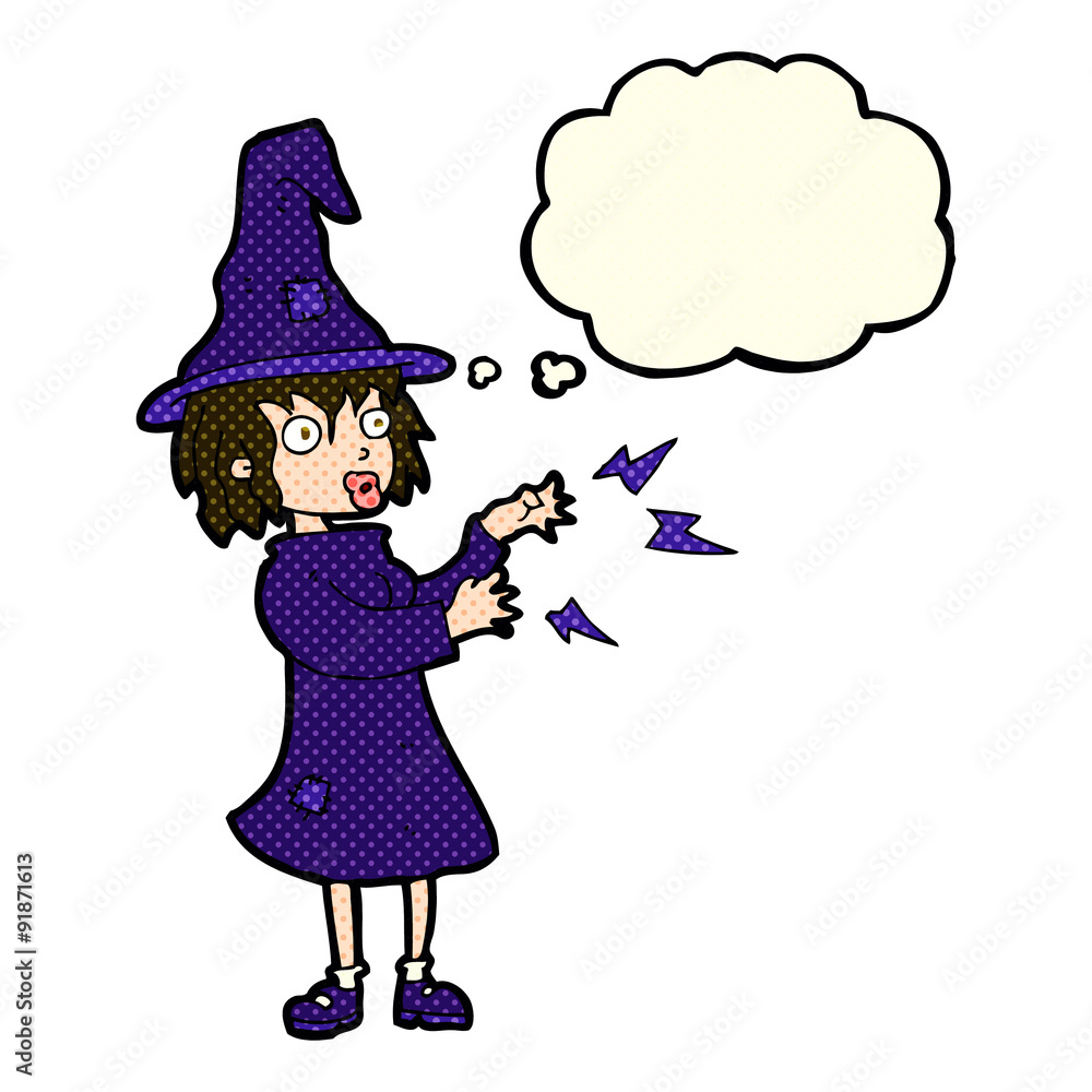 cartoon witch casting spell with thought bubble cartoon witch casting spell with thought bubble