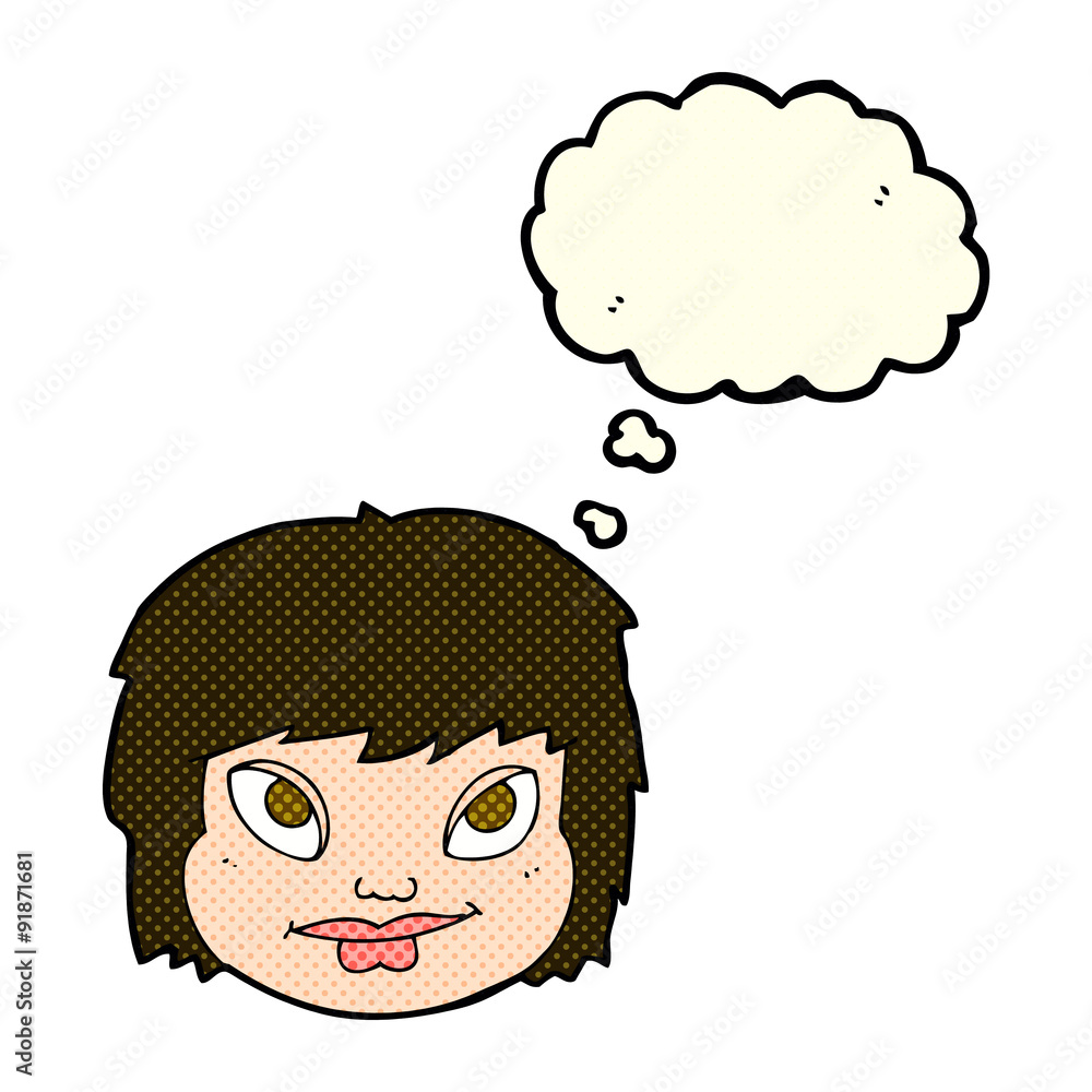 cartoon female face with thought bubble cartoon female face with thought bubble