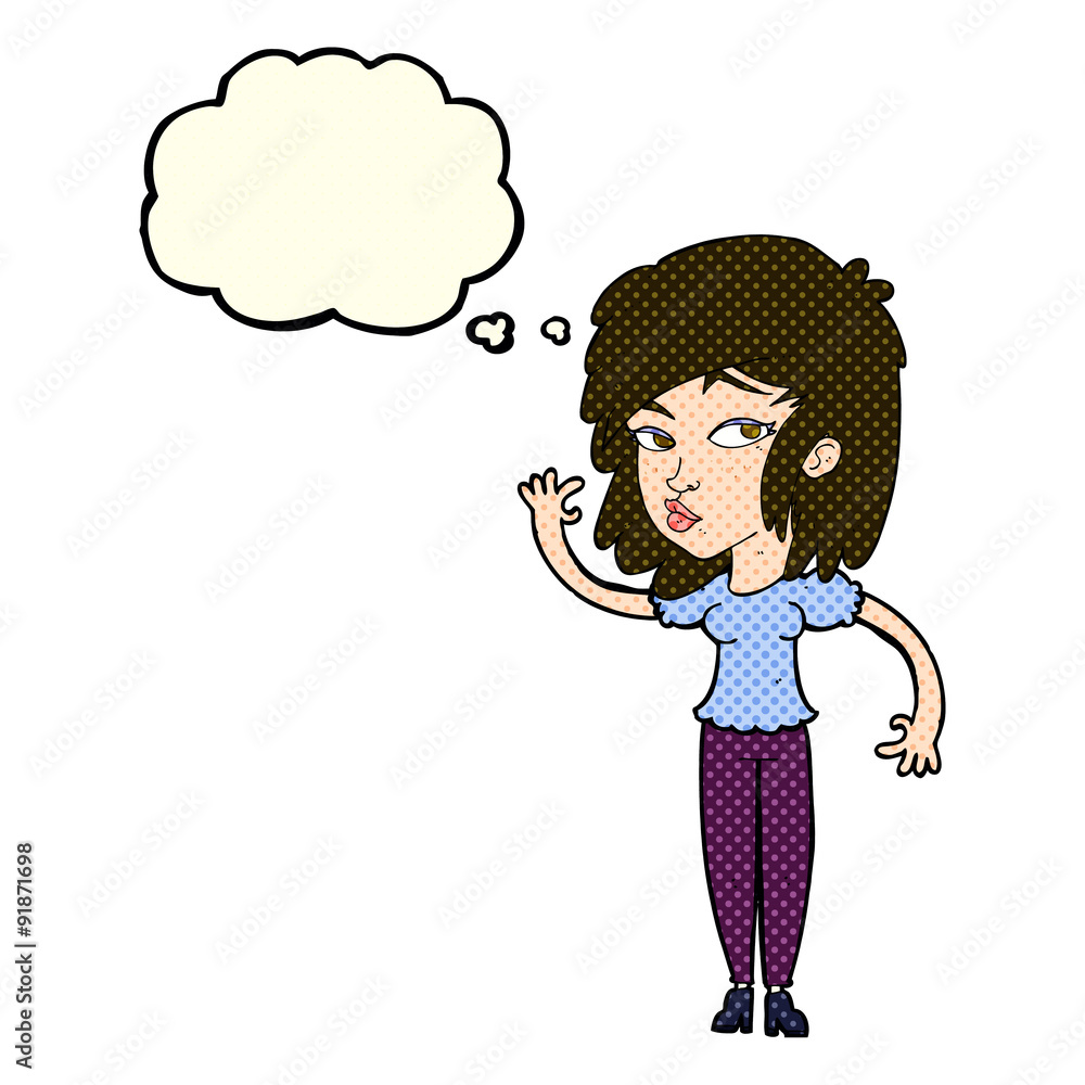 cartoon pretty woman waving with thought bubble cartoon pretty woman waving with thought bubble
