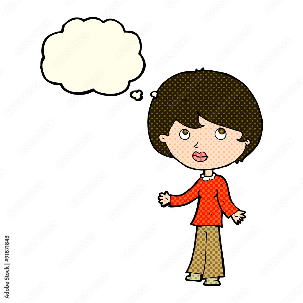 cartoon woman thinking with thought bubble cartoon woman thinking with thought bubble