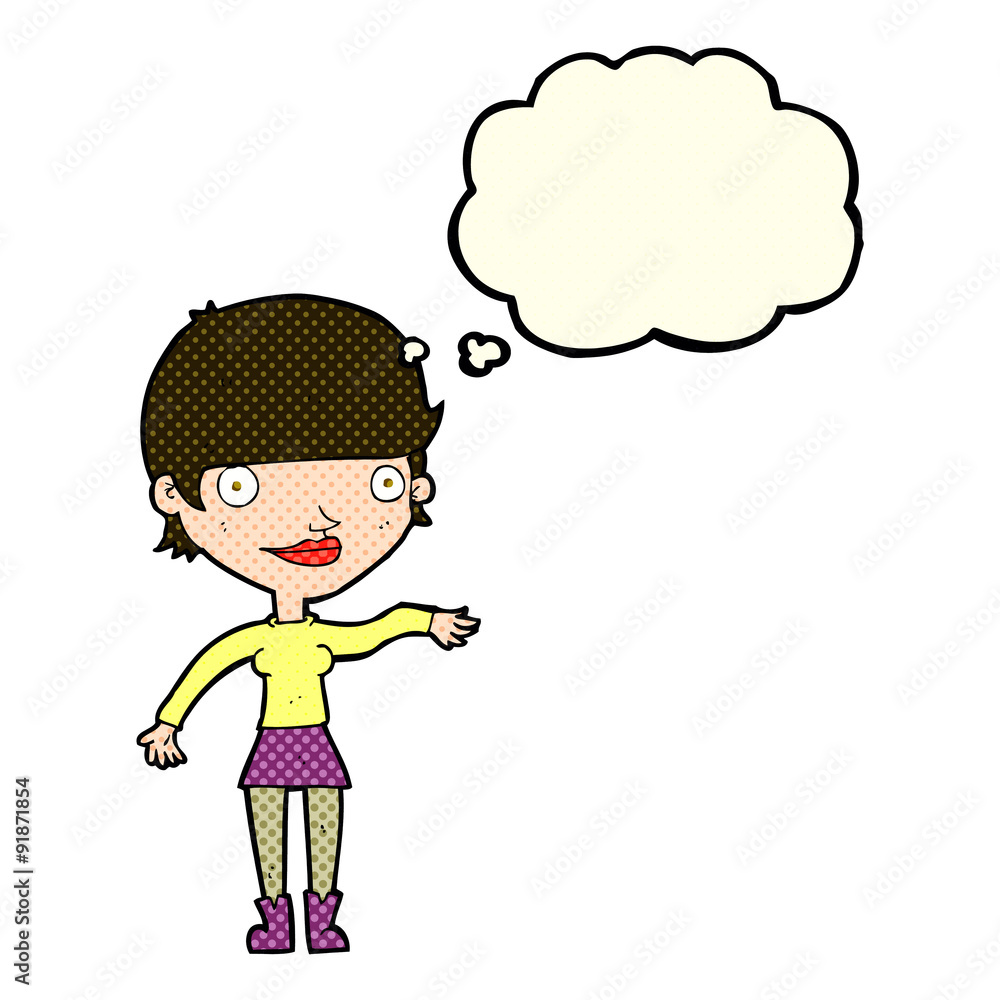 cartoon happy woman with thought bubble cartoon happy woman with thought bubble