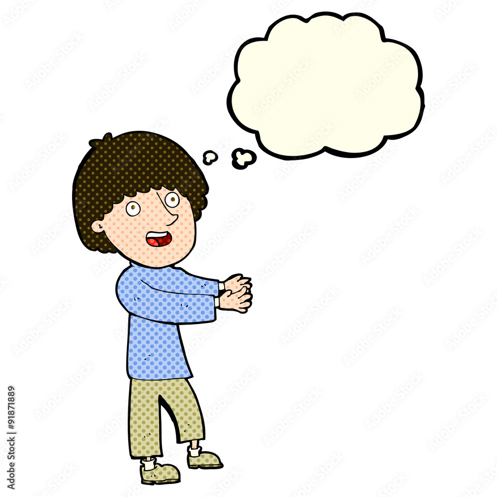 cartoon happy man showing with thought bubble cartoon happy man showing with thought bubble