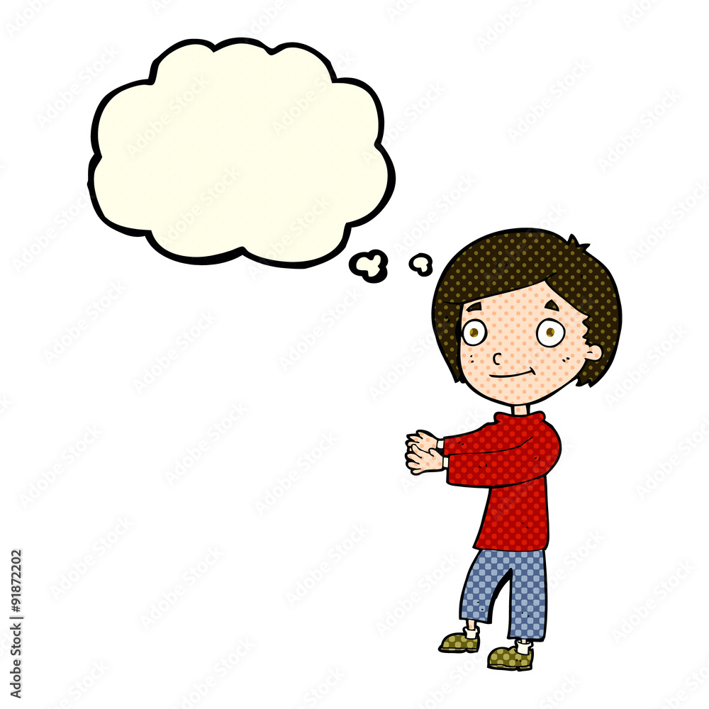 cartoon happy boy with thought bubble cartoon happy boy with thought bubble