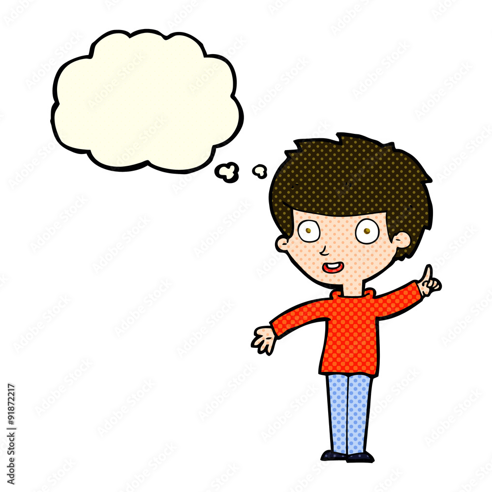 cartoon boy with idea with thought bubble cartoon boy with idea with thought bubble
