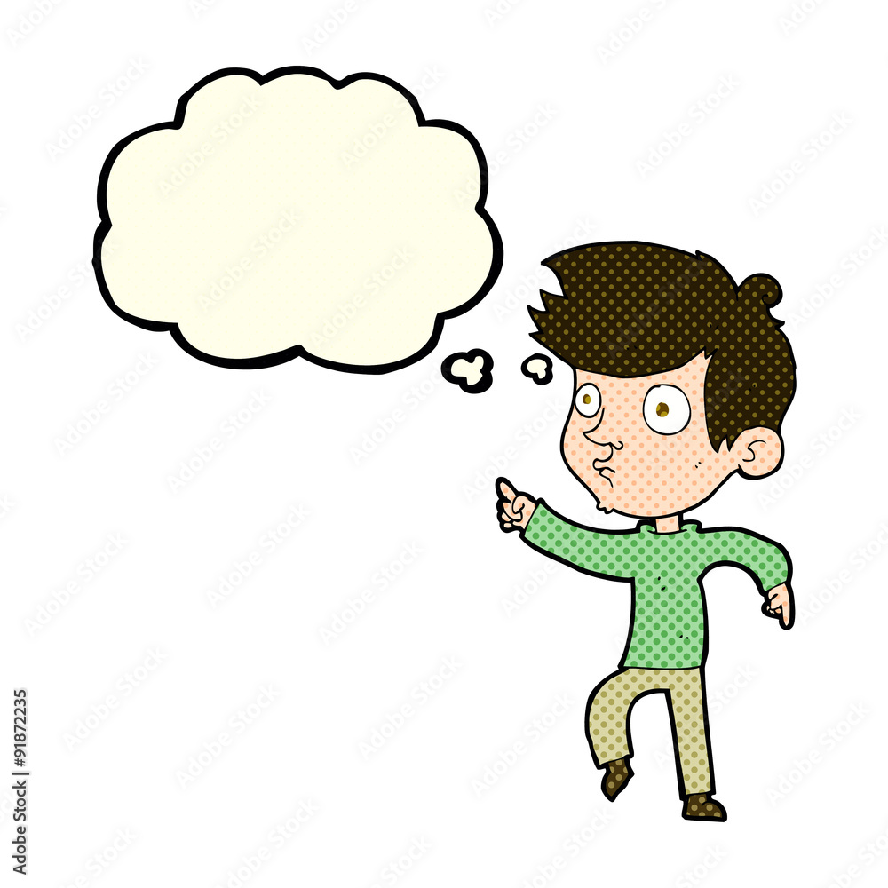 cartoon pointing boy with thought bubble cartoon pointing boy with thought bubble