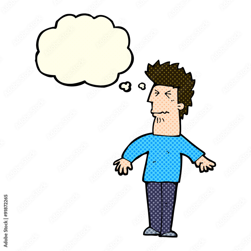 cartoon stressed man with thought bubble cartoon stressed man with thought bubble