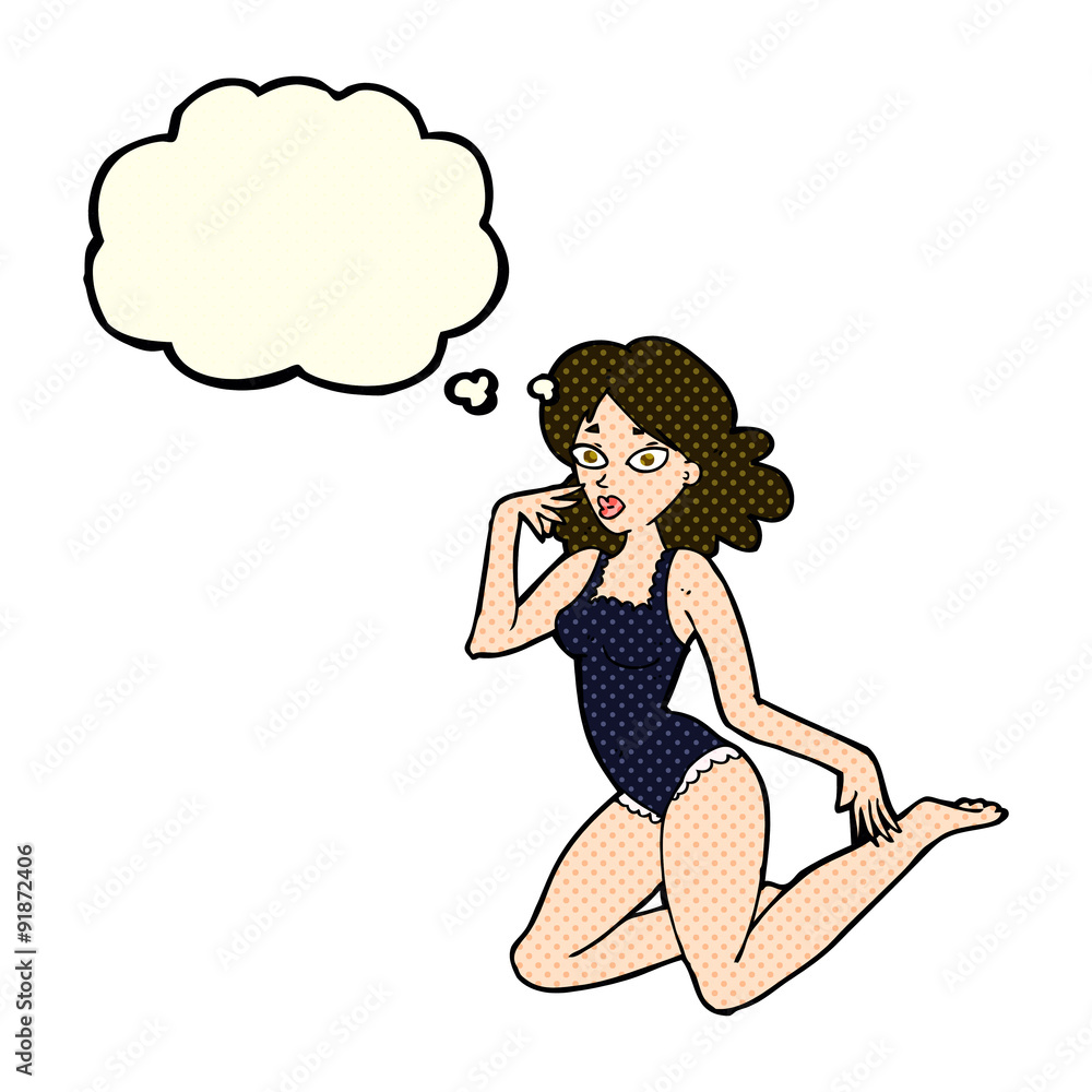 cartoon woman in lingerie with thought bubble cartoon woman in lingerie with thought bubble