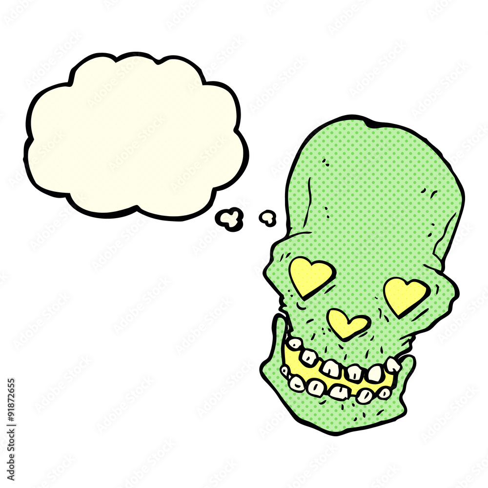cartoon skull with love heart eyes with thought bubble cartoon skull with love heart eyes with thought bubble