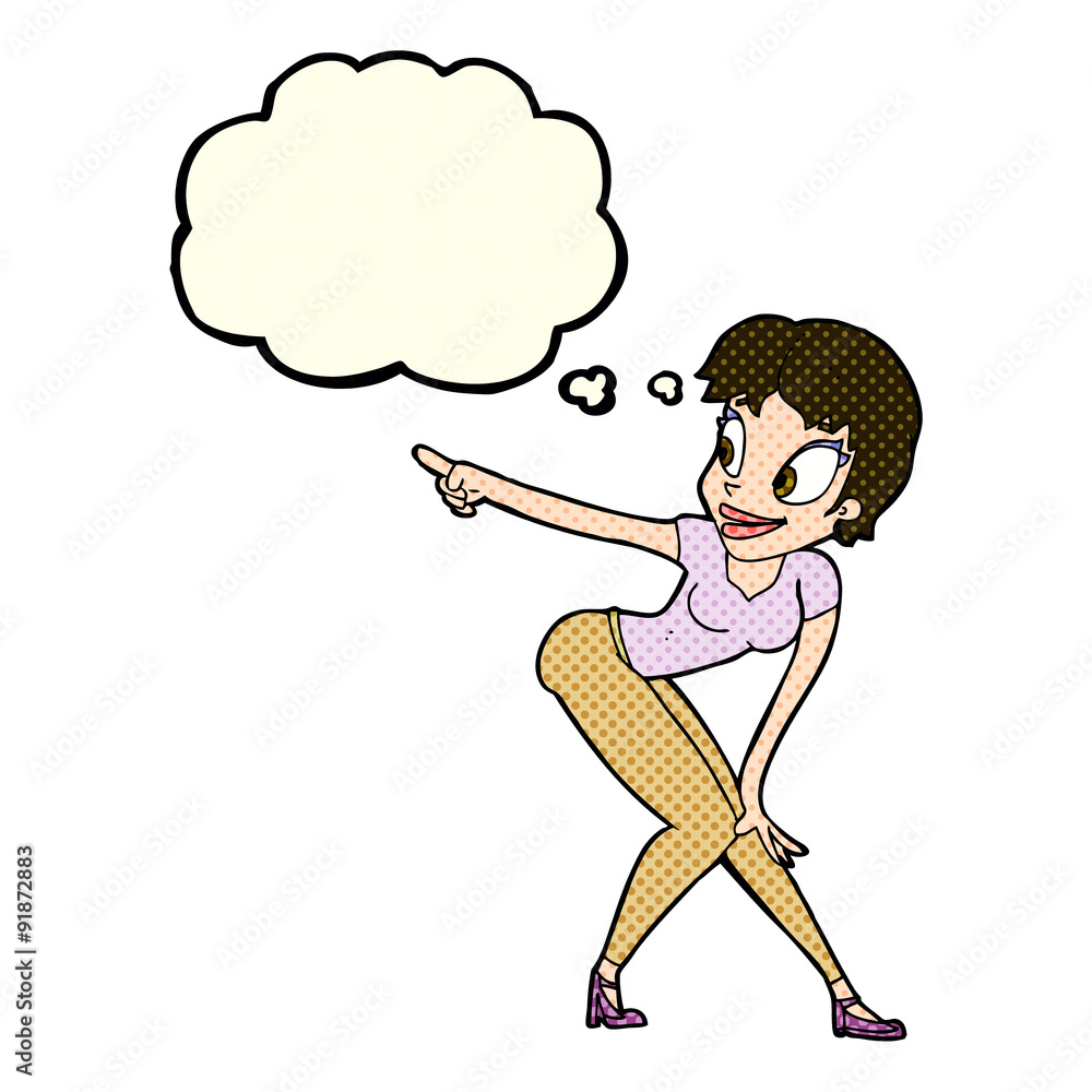 cartoon pretty woman pointing with thought bubble cartoon pretty woman pointing with thought bubble