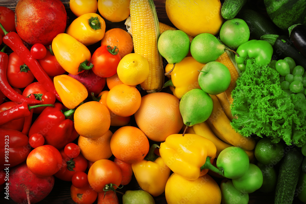 Colorful fruits and vegetables background Colorful fruits and vegetables background