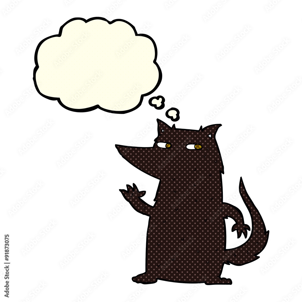 cartoon wolf waving with thought bubble cartoon wolf waving with thought bubble