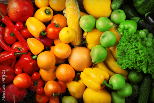 Colorful fruits and vegetables background