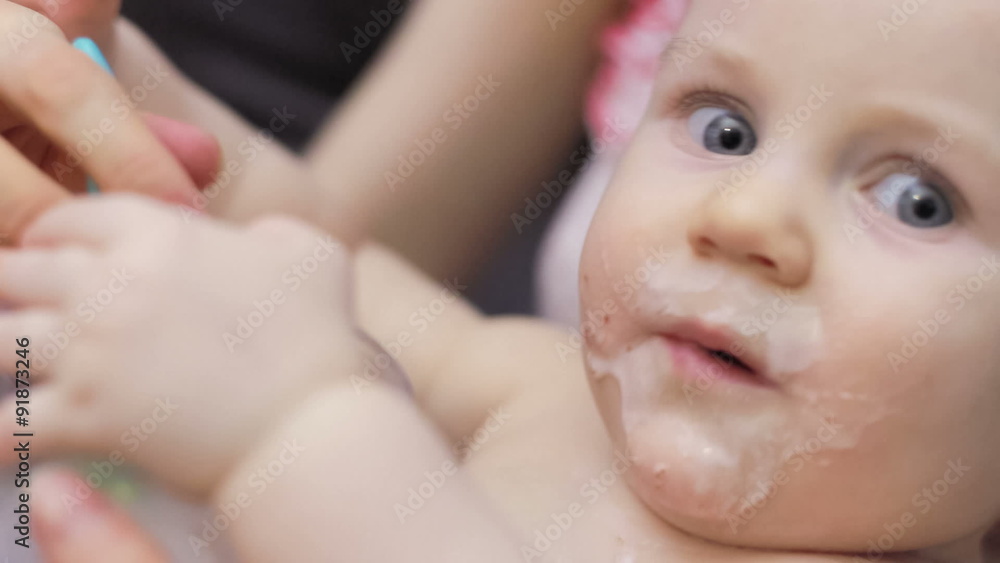 feeding of 9 month old baby with special silicone spoon feeding of 9 month old baby with special silicone spoon
