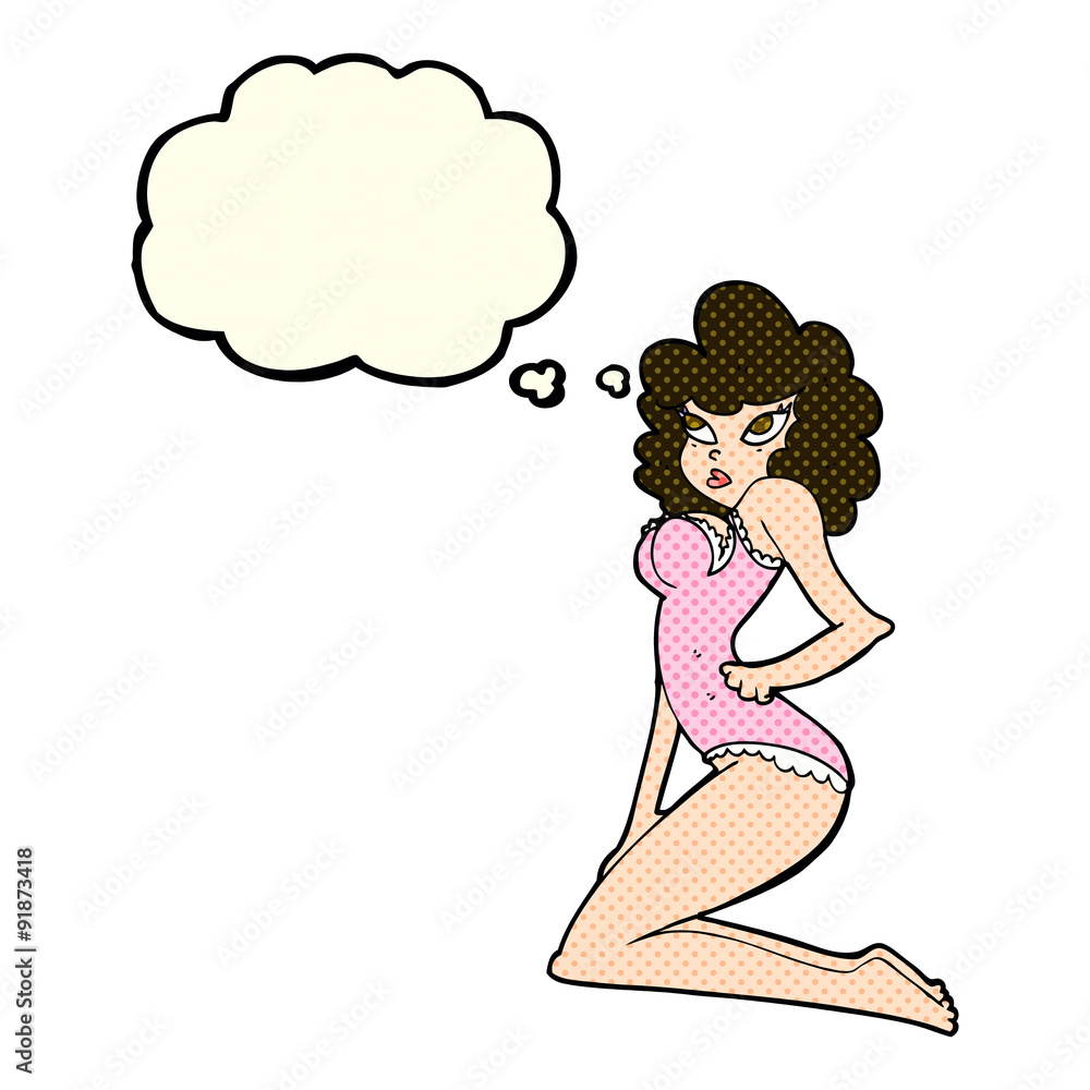 cartoon pin-up woman with thought bubble cartoon pin-up woman with thought bubble