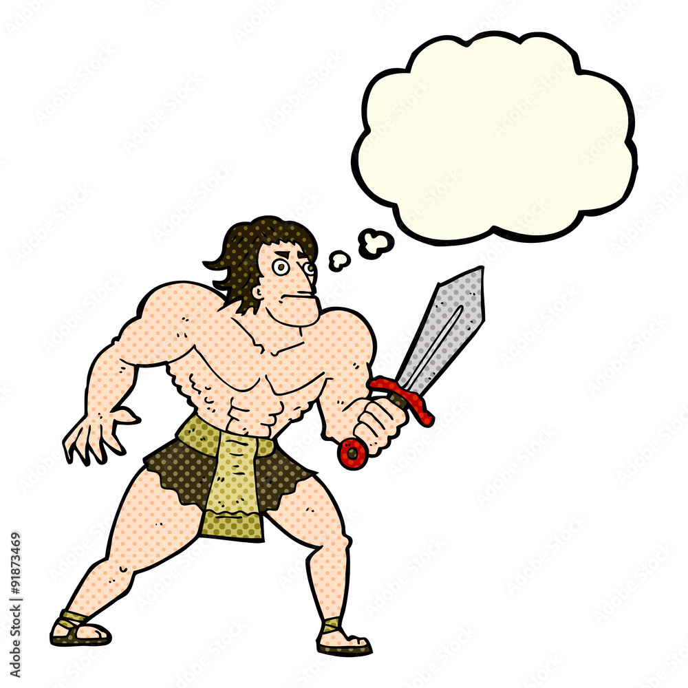 cartoon fantasy hero man with thought bubble cartoon fantasy hero man with thought bubble
