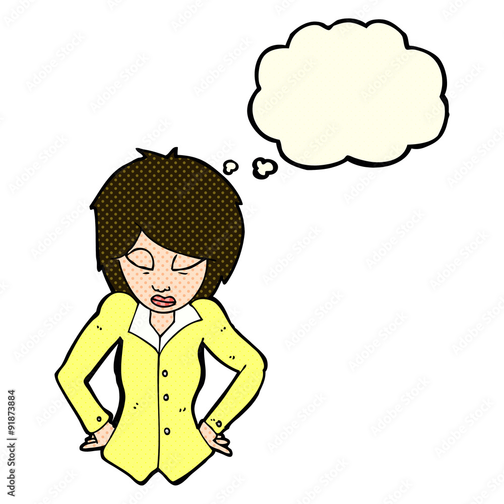 cartoon woman with hands on hips with thought bubble cartoon woman with hands on hips with thought bubble