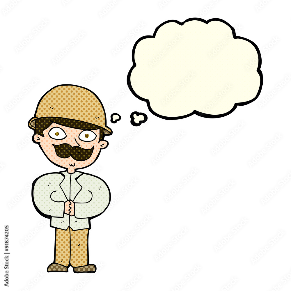 cartoon man in safari hat with thought bubble cartoon man in safari hat with thought bubble