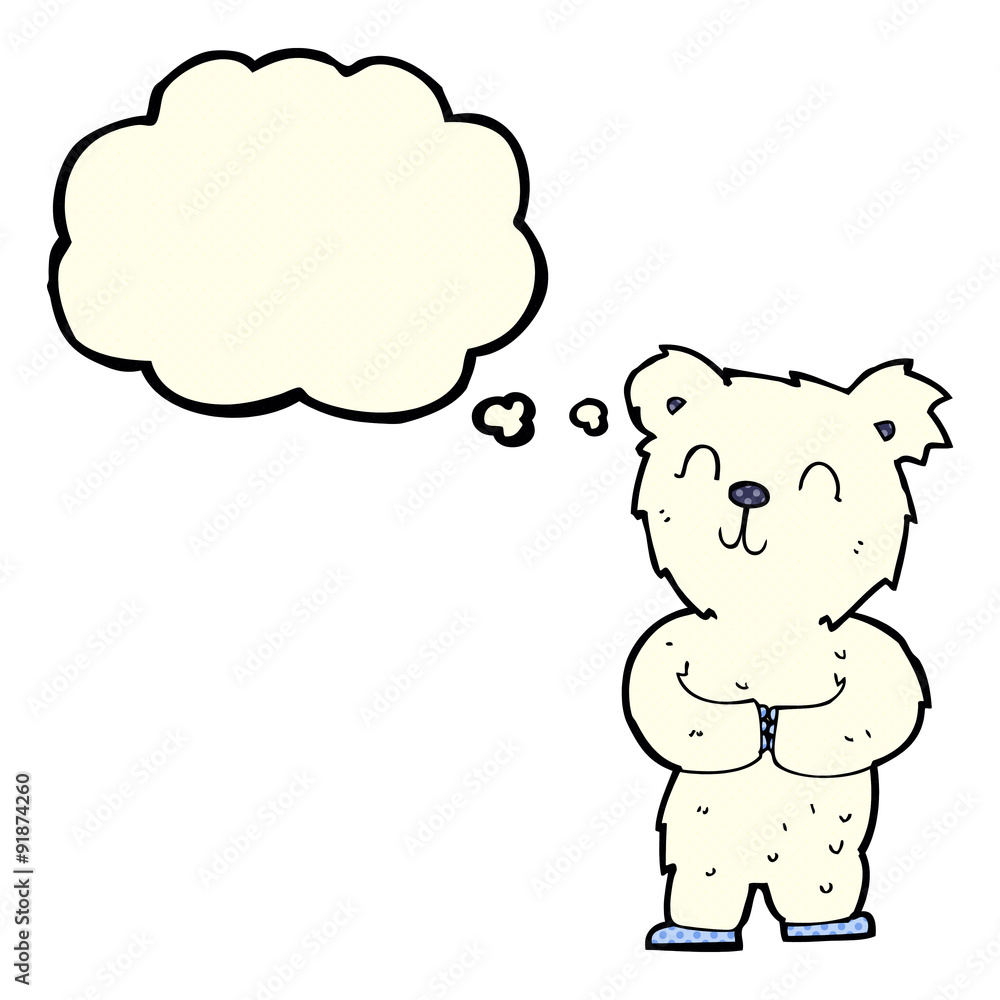 cartoon happy little polar bear with thought bubble