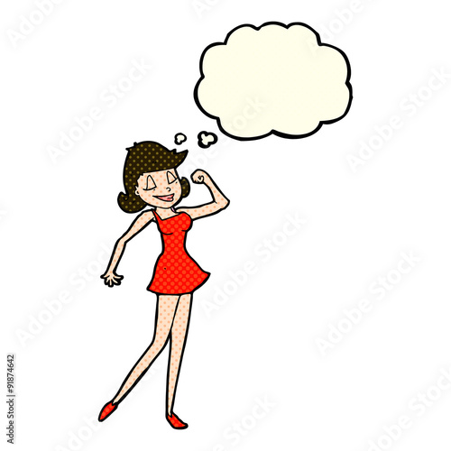 cartoon woman with can do attitude with thought bubble