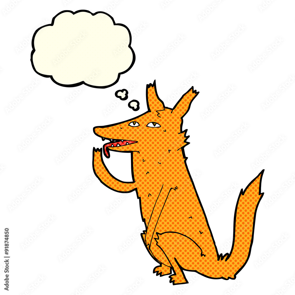 cartoon fox licking paw with thought bubble cartoon fox licking paw with thought bubble