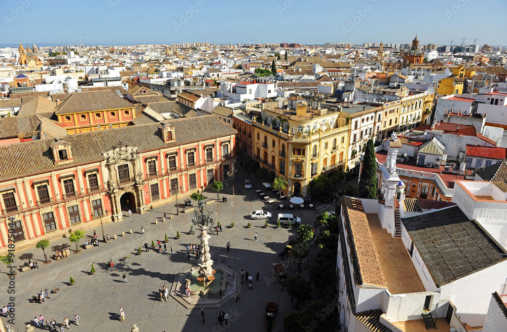 Virgen de los Reyes square, panoramic view of Seville, Spain