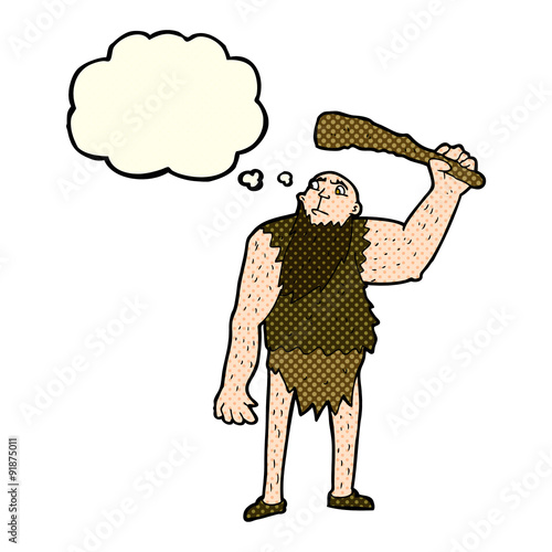 cartoon neanderthal with thought bubble