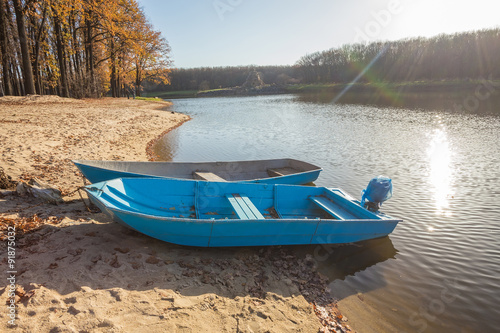 Two boats on the lake, pond. 