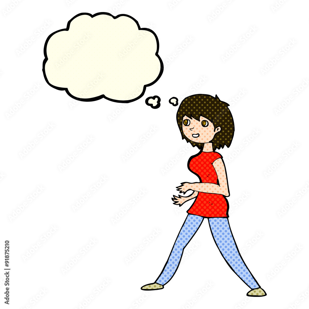 cartoon woman walking with thought bubble cartoon woman walking with thought bubble