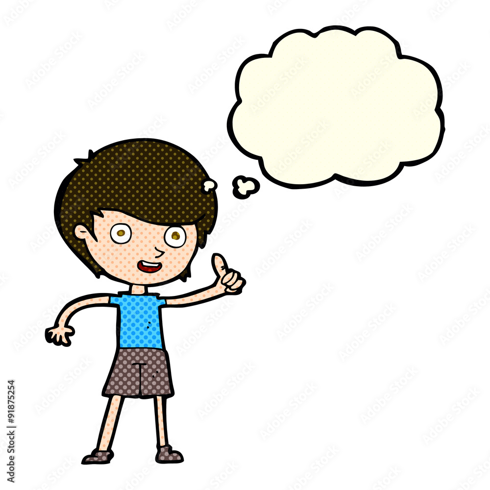 cartoon boy giving thumbs up symbol with thought bubble cartoon boy giving thumbs up symbol with thought bubble