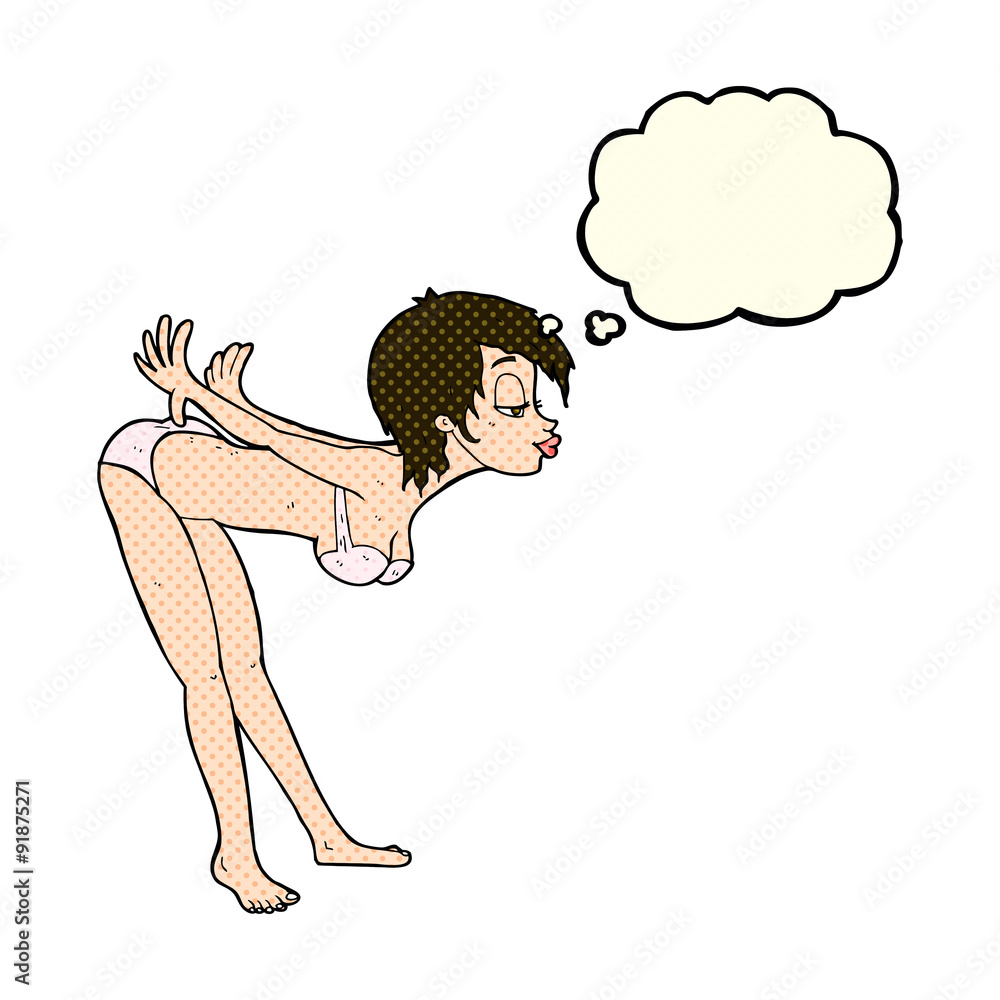Obraz premium cartoon pin up girl in underwear with thought bubble