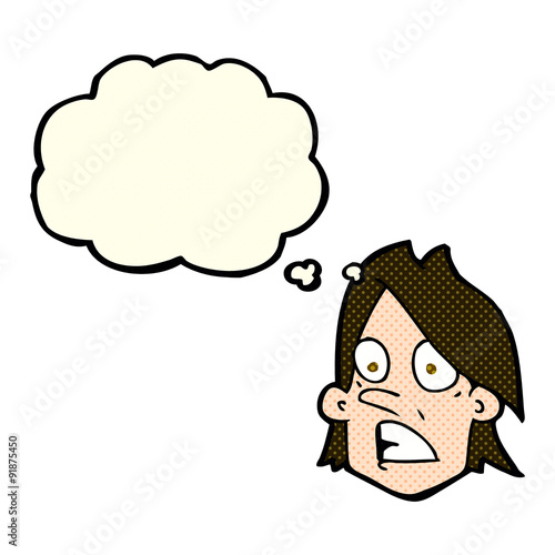 cartoon frightened face with thought bubble